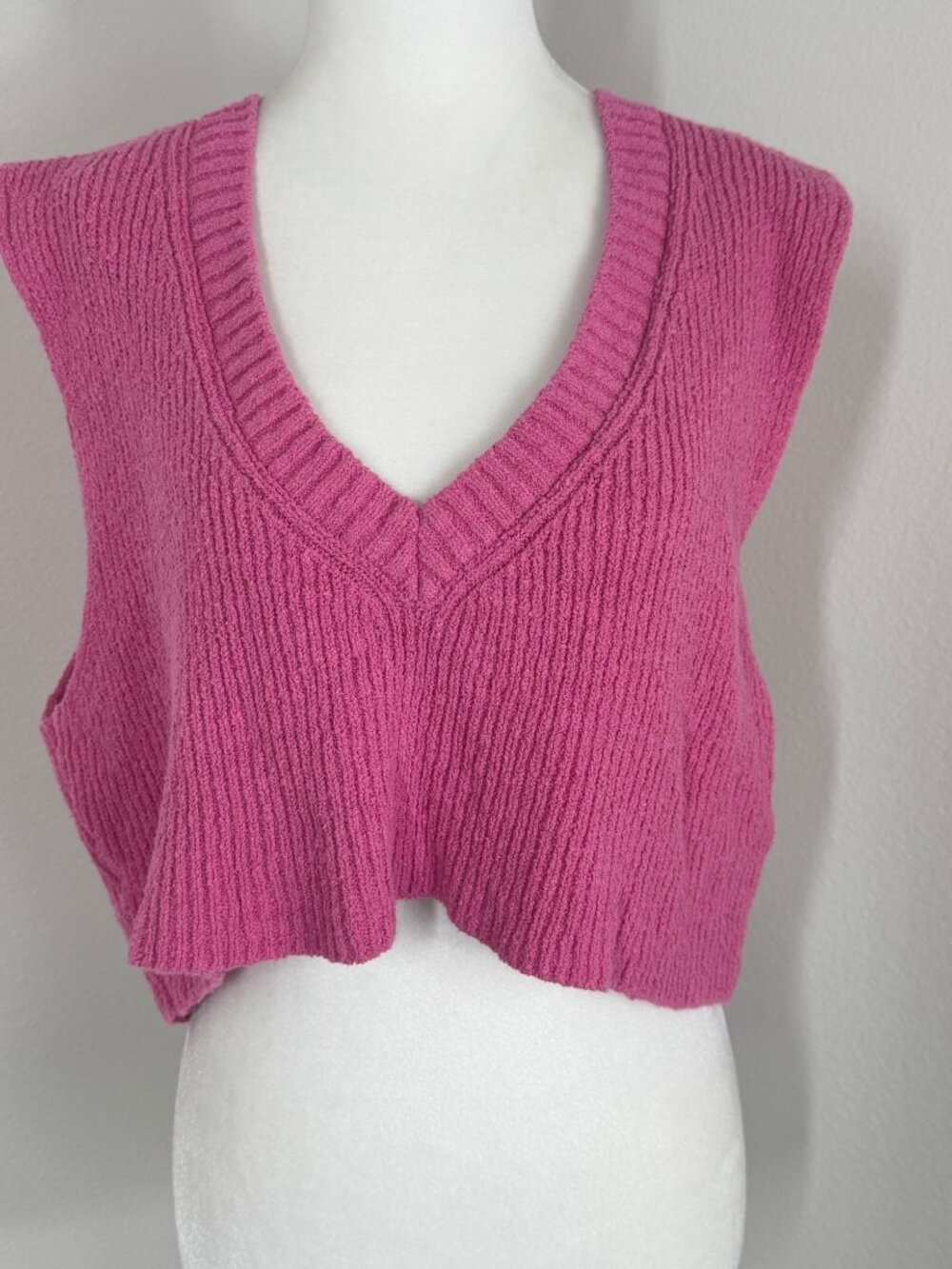 Free People Beach Pink Top Knit V Neck Cropped Sz L